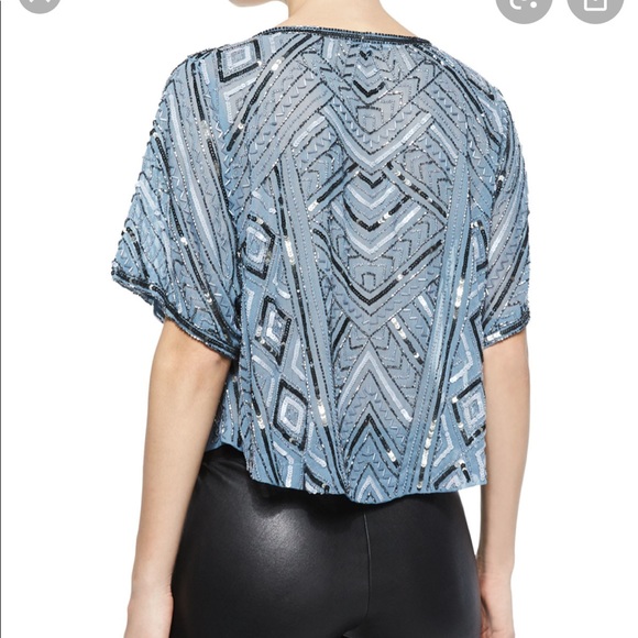 Parker Beaded Chiffon Blouse Frost BlueCocktail Party